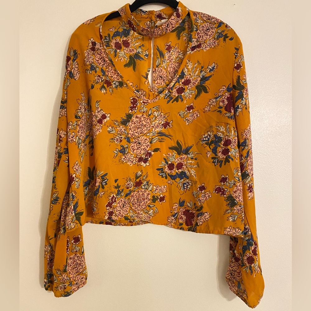 Live 4 Truth- Mustard Floral Long Sleeved Blouse with Choker